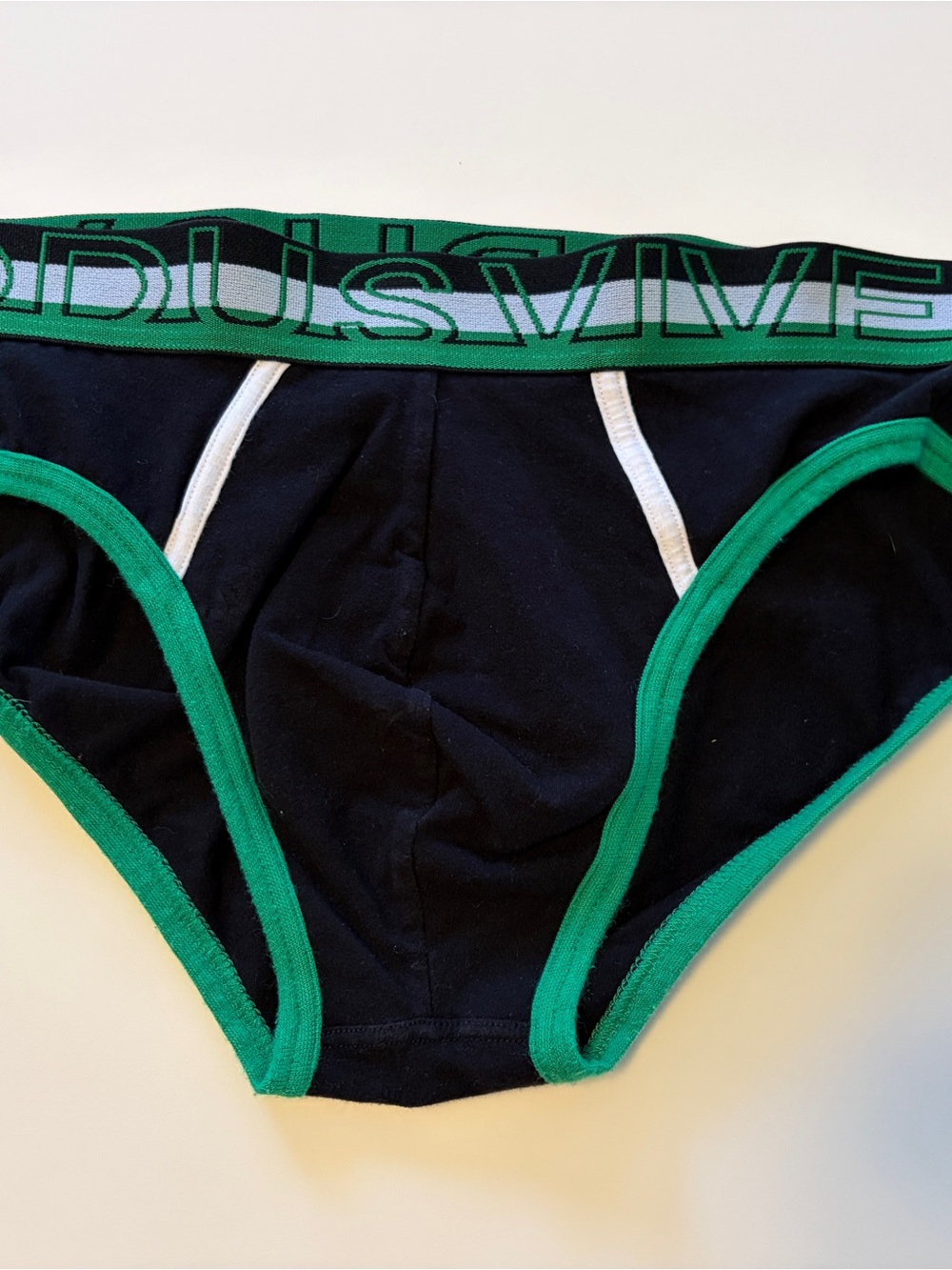 Black Men's Briefs with Green Trim and Branded Waistband